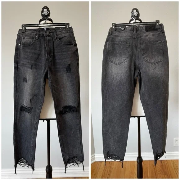 Insane Gene new with tags high waist girlfriend jeans size 24 fray black denim - Picture 9 of 13